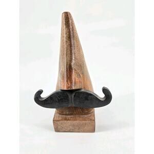 Hand Carved Wooden Eyeglasses Holder Nose Shaped Mustache Display Stand Novelty